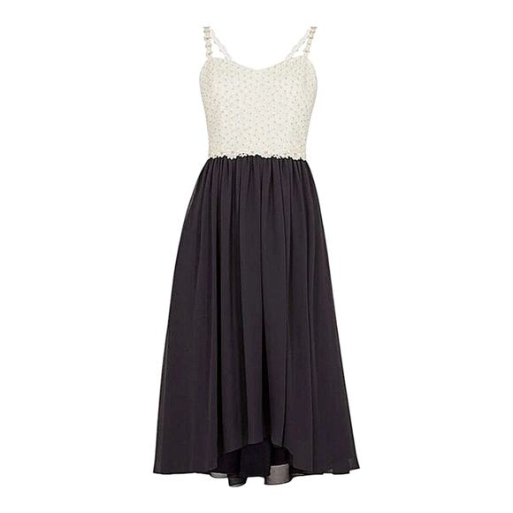 NWT Ted Baker Rosemary Daisy Embroidered Dip Hem Chiffon Pleat Midi Dress Navy 8